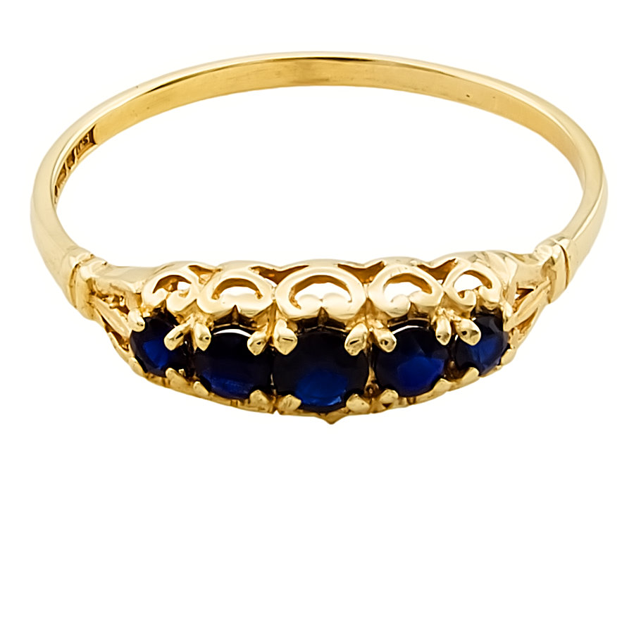 9ct Gold Sapphire 5 Stone Ring size Q